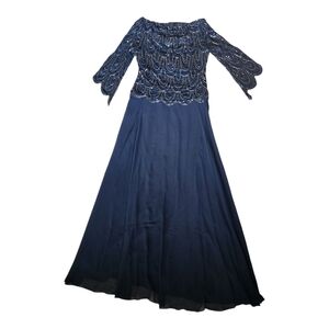 JKara 3/4 Scallop Beaded Pop Over Gown